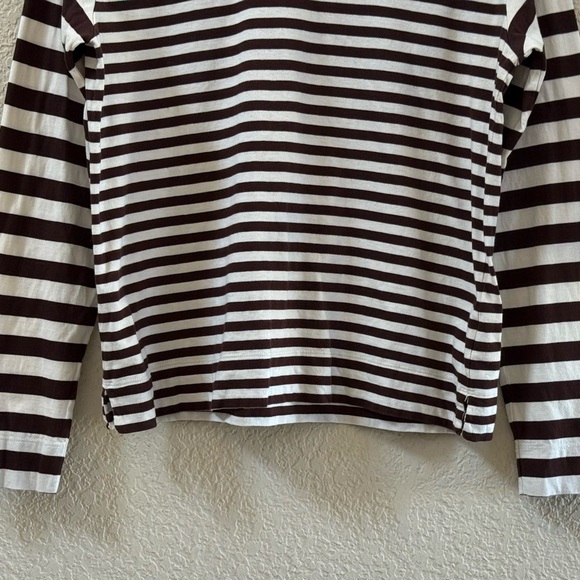 Ganni Top Tee Crew Long Sleeve Striped Casual Chic Preppy Brown White Large - Picture 5 of 13